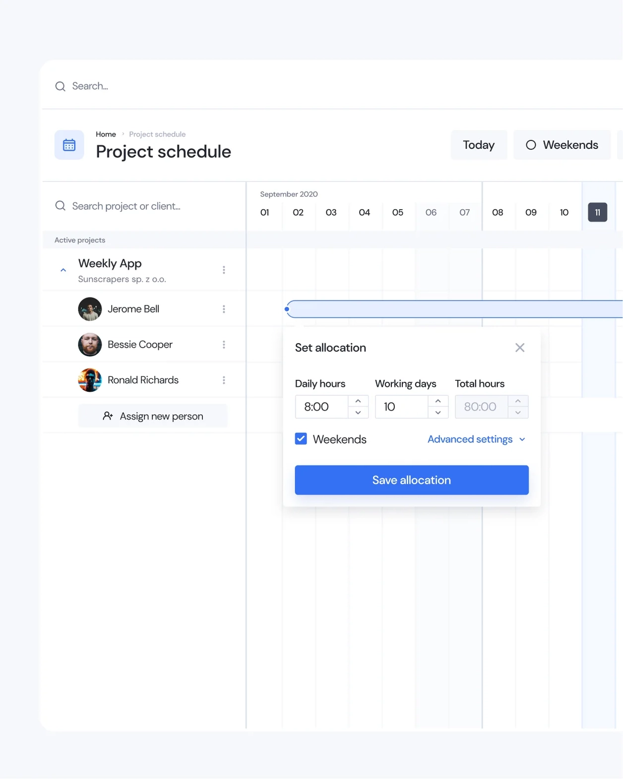 Project schedule view