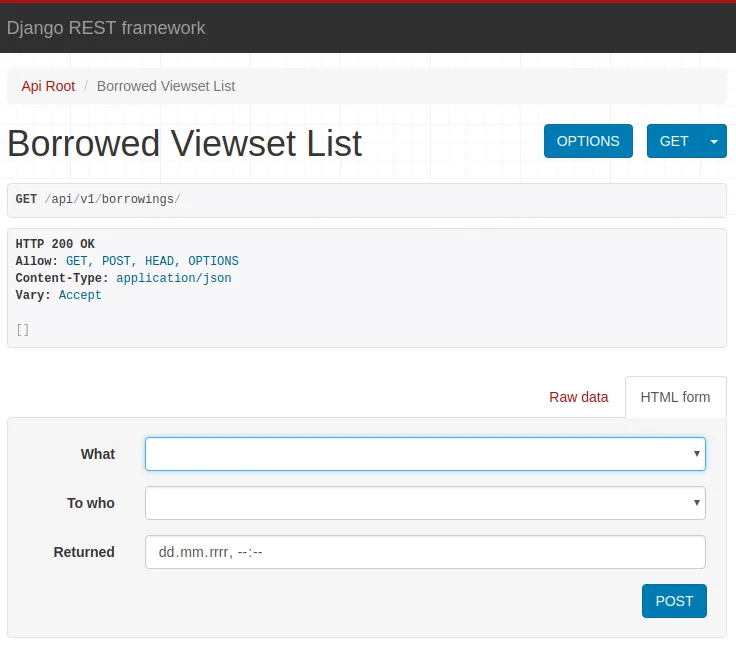 View that allow performing API queries from the browser level - DRF Example