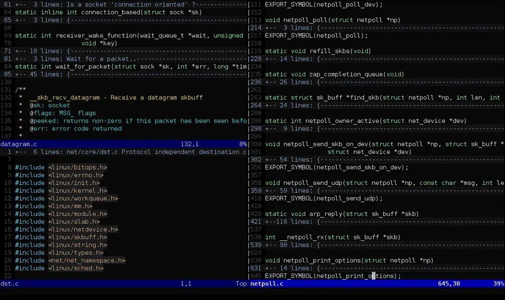 vim code editor main screen in action